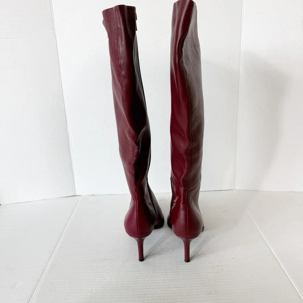 Steve Madden Lingo Womens Leather Wine Burgundy Zip Knee High Boots Size 7.5